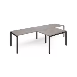 Adapt double straight desks 3200mm x 800mm with 800mm return desks - Black frame and grey oak top