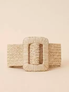 Accessorize Square Buckle Natural Weave Belt, Cream, Size M/L, Women