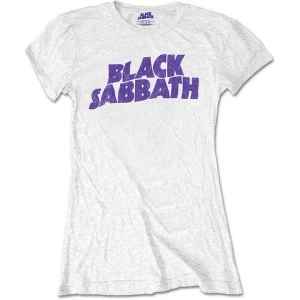 Black Sabbath - Wavy Logo Vintage Womens Small T-Shirt - White