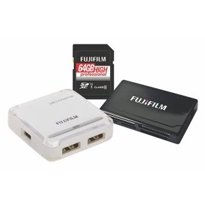 Fujifilm SDXC 64GB UHS-I Pro Class 10 Card + USB Reader & 4 Port Hub