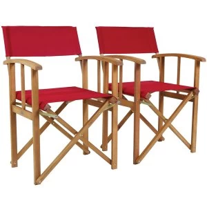 Charles Bentley Pair Of Wooden Foldable Directors Chairs With Red Fabric