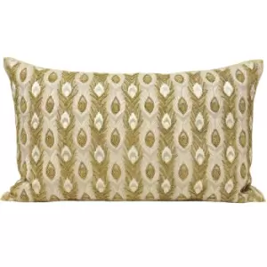 Midas Peacock Feather Cushion Gold / 35 x 60cm / Polyester Filled