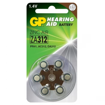 GP GPPBZZ31F000 Zinc Air Button Cell Gpza312 - Pack of 6