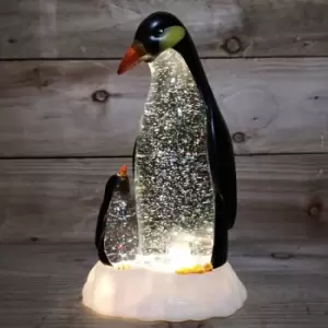 26cm Premier Battery Christmas Lit Glitter Penguin Water Spinner in Warm White