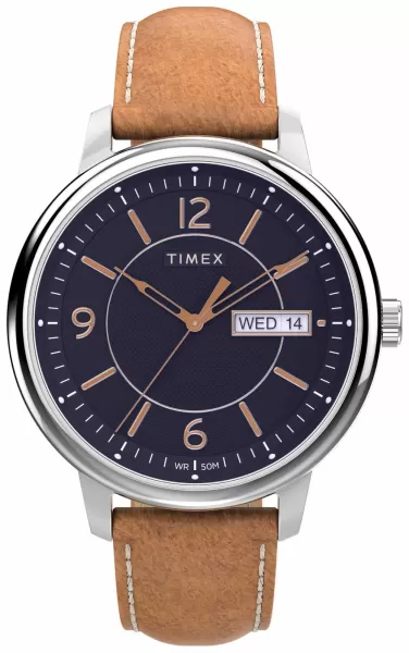 Timex TW2V29000 Chicago Blue Dial Brown Leather Strap Watch