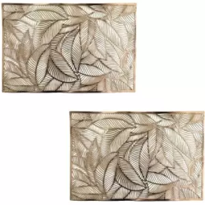 Homescapes - Set of 2 Floral Leaf Decorative Gold Placemats - Gold