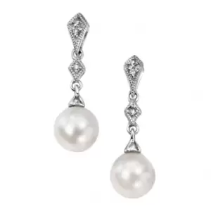 Elements White Gold Fresh Water Pearl Diamonds Drop Earrings GE807WZ475