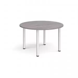 Circular silver radial leg meeting table 1200mm - grey oak