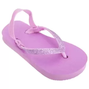 FLOSO Childrens Girls Plain Toe Post Flip Flops With Glitter Strap (UK Child 6-7) (Purple)