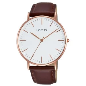 Lorus RH880BX9 Mens Stylish Slim Rose Gold Case Watch with Brown Leather Strap