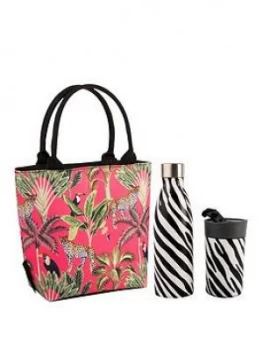 Summerhouse By Navigate Madagascar Insulated Lunch Tote Cheetah / Coral Plus Stainless Steel Drinks Bottle & Travel Mug