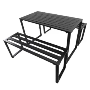 Alfresco 3 Piece Metal Table and Bench Set, black