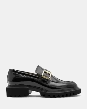AllSaints Emily Buckle Patent Leather Loafer Shoes