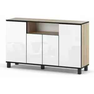 Best4D Cabinet Storage Dresser 140x80x35cm with White Gloss Front - Body Colour Oak Sonoma