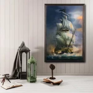 Sailboat XL Multicolor Decorative Framed Wooden Painting