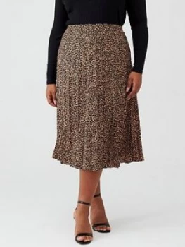 Oasis Curve Animal Print Pleated Skirt - Multi Natural, Size Xxl, Women