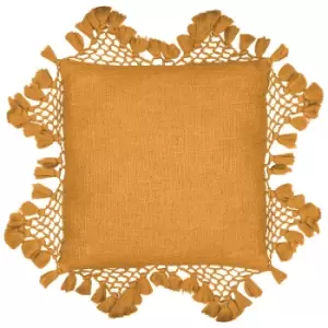 Anko Macrame Tassel Trim Cushion Ginger, Ginger / 45 x 45cm / Cover Only