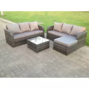 Fimous Dark Grey Mixed PE Wicker Rattan Garden Furniture Set Lounge Sofa Outdoor Big Footstool 7 Seater