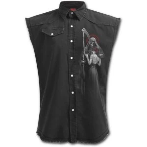 Dead Kiss Mens Large Sleeveless Stone Washed Worker Shirt - Black