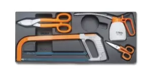 Beta Tools T285 5pc Hacksaw Tin Snips & Scissors Set Hard Tray for Roller Cabs