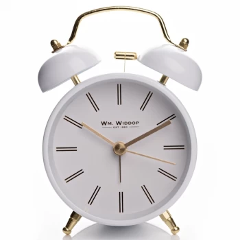 Wm. Widdop Double Bell Alarm Clock Baton Dial - White