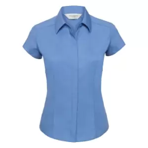 Russell Collection Ladies Cap Sleeve Polycotton Easy Care Fitted Poplin Shirt (4XL) (Corporate Blue)