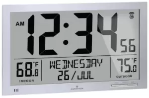 Marathon Clock Slim Atomic Full Calendar Indoor Outdoor Temperature Graphite Grey