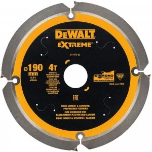 DEWALT PCD Fibre Cement Saw Blade 190mm 4T 30mm