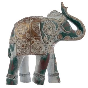 Thai Brushed Gold and White Verdigris Elephant - Medium