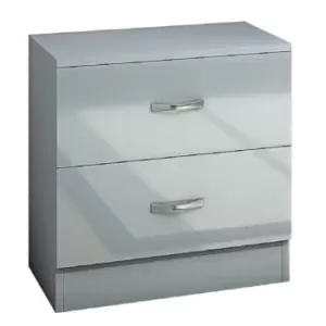 Chilton 2 Drawer Bedside Cabinet - Grey Gloss - Grey