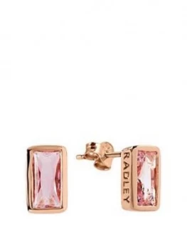 Radley Crystal Pink And Rose Gold Rectangle Stud Earrings