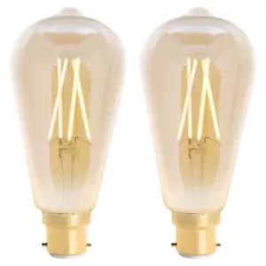 4lite WiZ Connected LED Smart ST64 Filament Bulb Amber BC (B22) Tunable White & Dimmable - Twin Pack