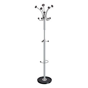 5 Star Facilities Coat Stand with Revolving Head 5 Pegs 5 Hooks Base 380mm Height 1890mm BlackChrome