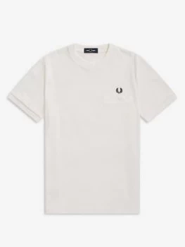 Fred Perry Pocket Detail Pique Shirt, White, Size S, Men