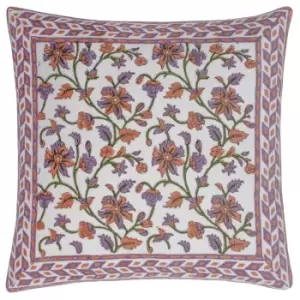 Mentera Cotton Velvet Cushion Lilac/Coral, Lilac/Coral / 50 x 50cm / Polyester Filled