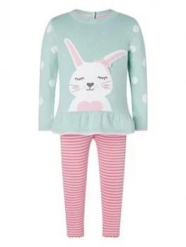 Monsoon Baby Girls Bunny Knit Top And Legging Set - Aqua, Size 3-6 Months