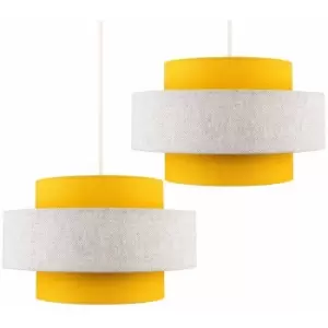 2 x Ceiling Pendant Light Shades In Mustard & Grey Herringbone