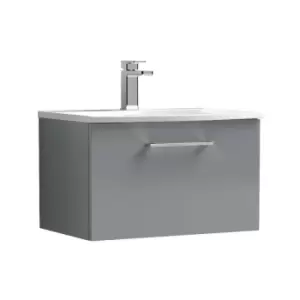 Arno Gloss Cloud Grey 600mm Wall Hung Single Drawer Vanity Unit with 30mm Curved Profile Basin - ARN1322G - Cloud Grey - Nuie