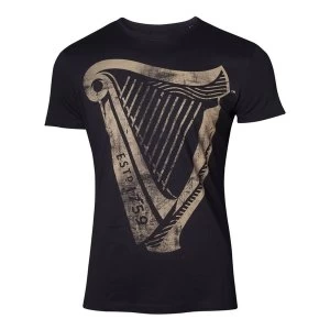 Guinness - Distressed Harp Logo Mens Medium T-Shirt - Black