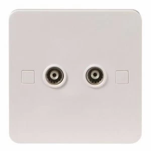 KnightsBridge Pure 4mm White Twin Coaxial TV Outlet Isolated Single Wall Plate