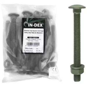 Timco Steel Dome Head Carriage Bolts with Hex Nuts & Form A Washers (Green) - M10 x 200mm (10 Pack Bag)