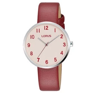 Lorus RG227SX9 Ladies Soft Pink Dial Red Leather Strap Watch