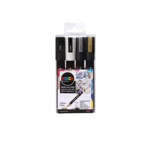 Posca Paint Marker Pen Set Mono Tones Medium Tip Pack of 4