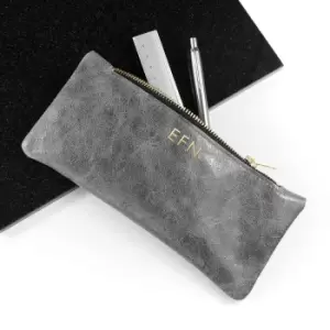 Monogrammed Luxury Leather Pencil Case in Grey