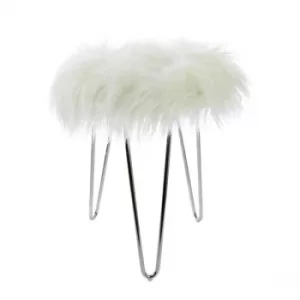 Fluffy Footstool with Chrome Legs White 43cm