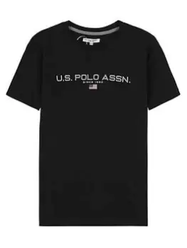 U.S. Polo Assn. Boys Block Flag Graphic Short Sleeve T-Shirt - Black, Size 5-6 Years