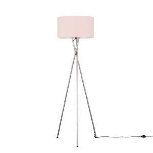 Camden Brushed Chrome Tripod Floor Lamp with XL Dusty Pink Reni Shade
