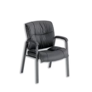 Trexus Camden Faux Leather Medium Back Chair Black Upholstery with Metal Frame with Fixed Arms