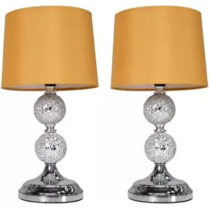 Minisun - 2 x Decorative Chrome & Mosaic Crackle Glass Table Lamps - Mustard - No Bulb