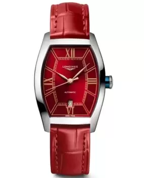 Longines Evidenza Automatic Red Dial Leather Strap Womens Watch L2.142.4.09.2 L2.142.4.09.2